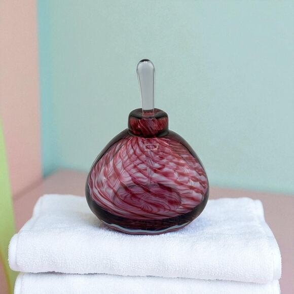 Vintage CMG signed 1994 Pink/Red Swirl Hand Blown Glass Perfume Bottle 3.75" - Picture 1 of 9